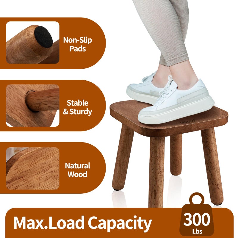 BOTOP Small Wooden Step Stool, Cute Non-Slip One Step Stool for Adults Kids, Easy to Assemble Portable & Sturdy Foot Stool for Bedroom, Bathroom, Kitchen - 9 Inch Holds up to 300 Lbs - Image 5