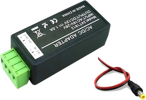 BeElion 24V AC to 12V DC Convertor 15 Amp Supply Current Power Adapter with 21 x 55mm DC Power Male Plug Pigtail for CCTV Surveillance Security Camera LED Strips