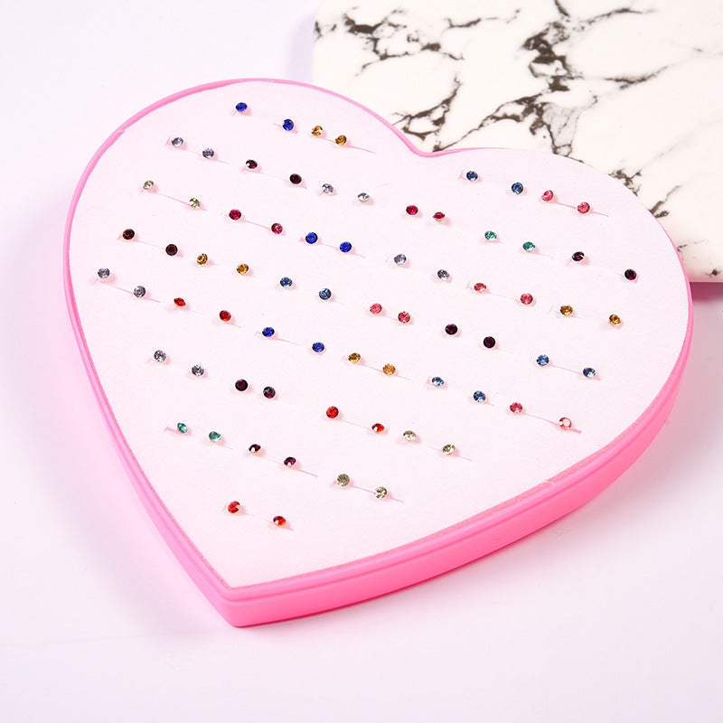 36-Pair Resin Flower Heart Earring Set for Women Color 3.5mm Rhinestone 