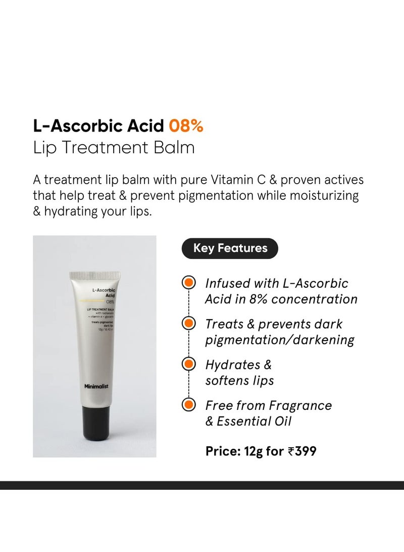 Minimalist 8% L-Ascorbic Acid Lip Treatment Balm with Vitamin E, Radianskin & Glycerine for Pigmented & Dark Lips | For Women & Men | 12 gm - Image 2