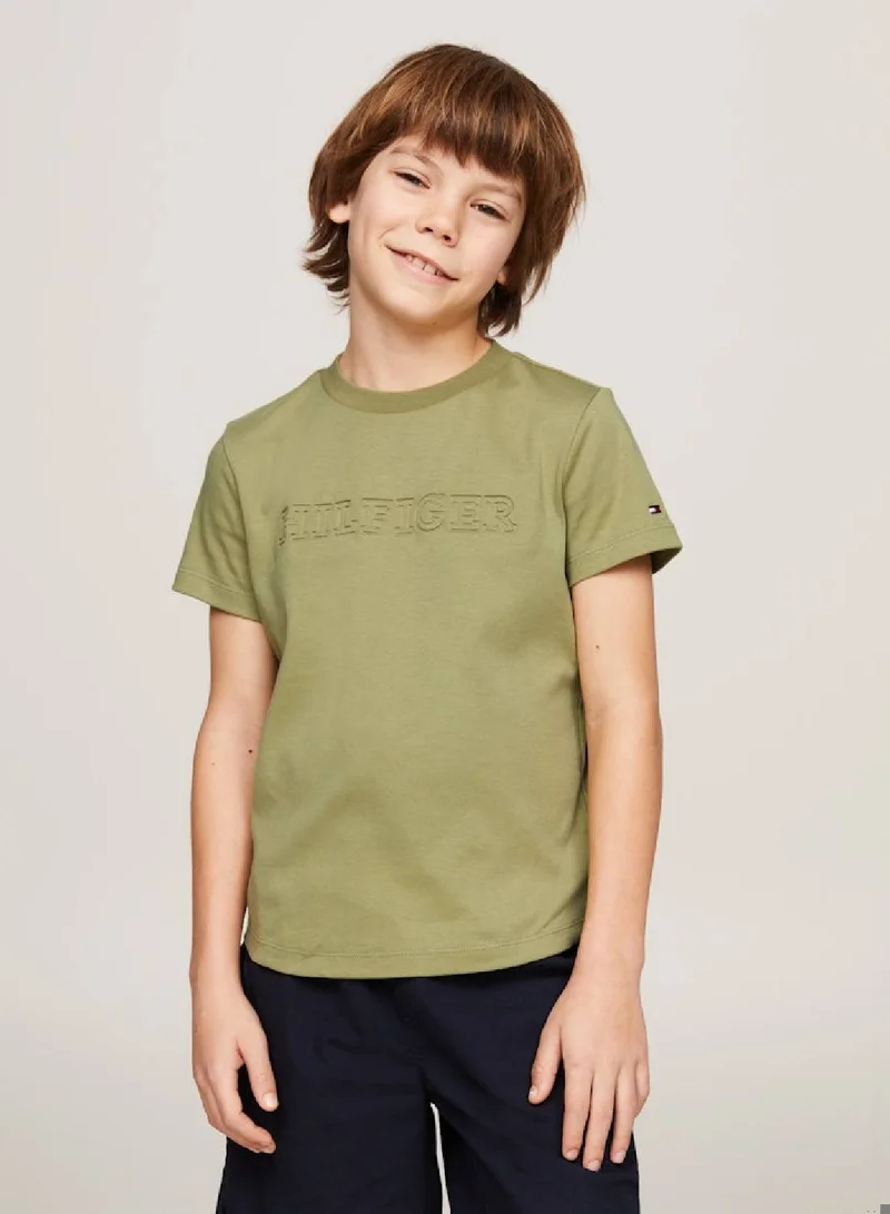 TOMMY HILFIGER Boys' Debossed Monotype T-shirt - Cotton, Olive