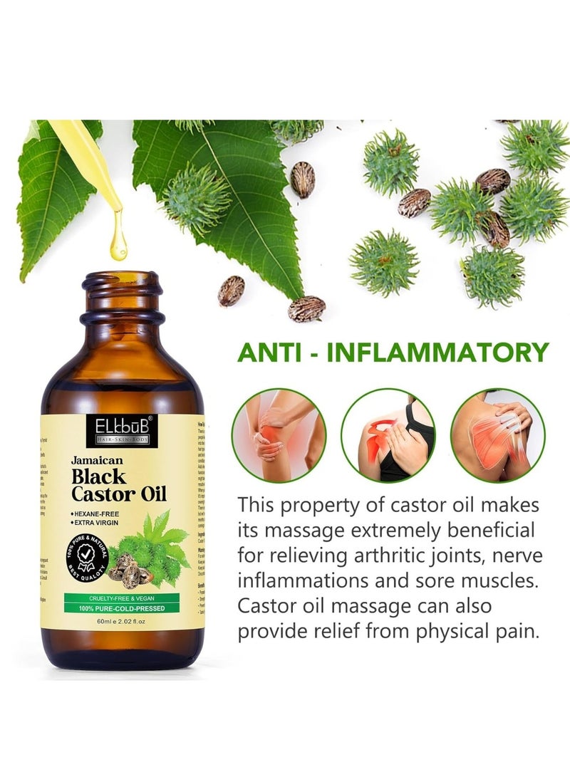 ELBBUB 60ml Jamaican Black Castor Oil for Hair 100% Pure Cold Pressed Stimulate Growth for Hair Eyelashes Eyebrows Nails Skin Moisturizer Hair Oil and Body Oil Moisturizing Massage Oil - Image 4