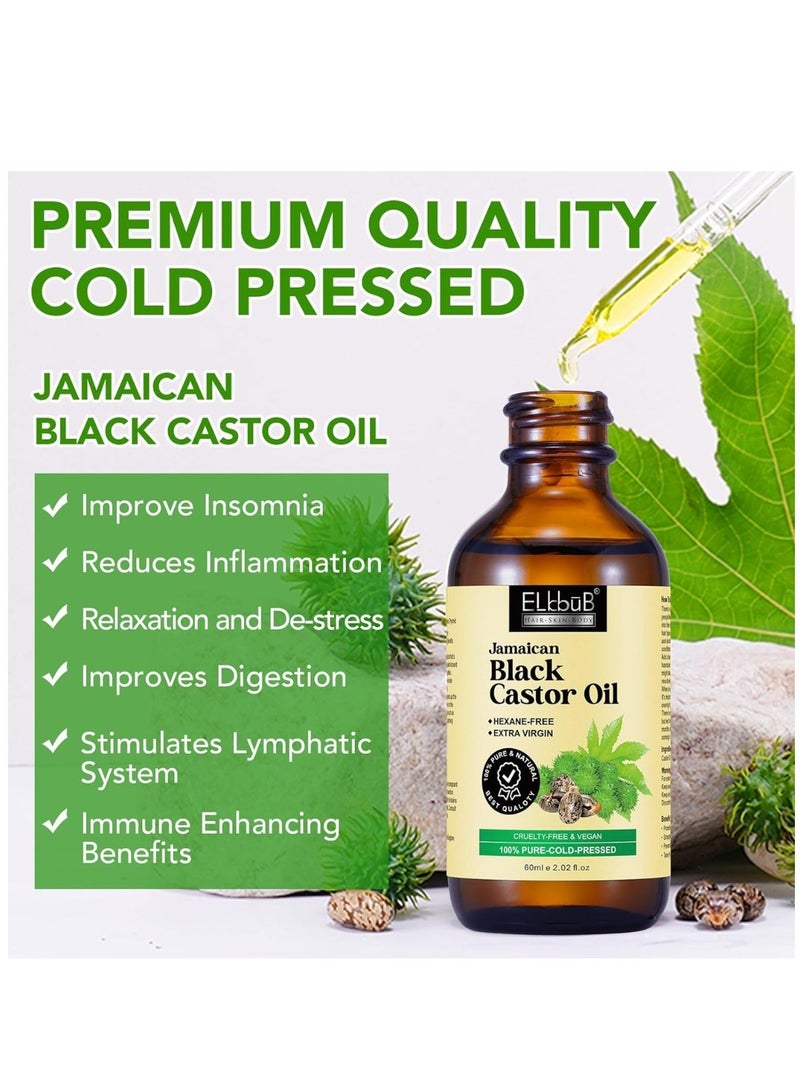 ELBBUB 60ml Jamaican Black Castor Oil for Hair 100% Pure Cold Pressed Stimulate Growth for Hair Eyelashes Eyebrows Nails Skin Moisturizer Hair Oil and Body Oil Moisturizing Massage Oil - Image 3