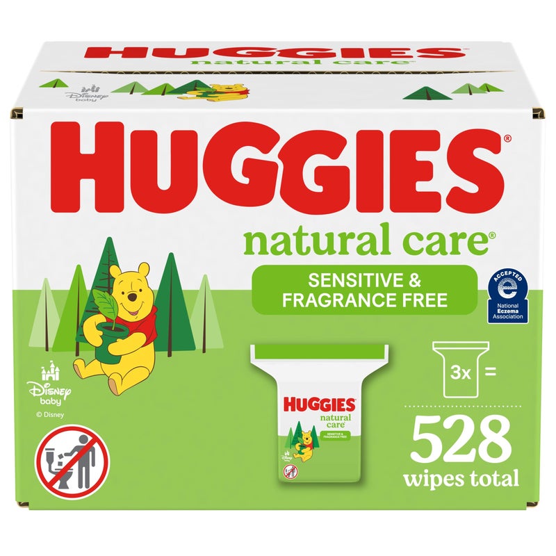 Huggies Natural Care Sensitive Baby Wipes, Unscented, Hypoallergenic, 99% Purified Water, 3 Refill Packs (528 Wipes Total) - Image 1