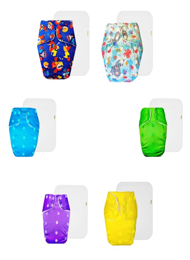 Dumbledo Premium Cloth Diaper with Cotton Insert (Pack of 6) | Soft & Gentle | 6-Layer Absorbent Pad | Adjustable Snaps | Everyday Diapering Essential | 3 Months - 3 Years | Unisex Baby - Image 1