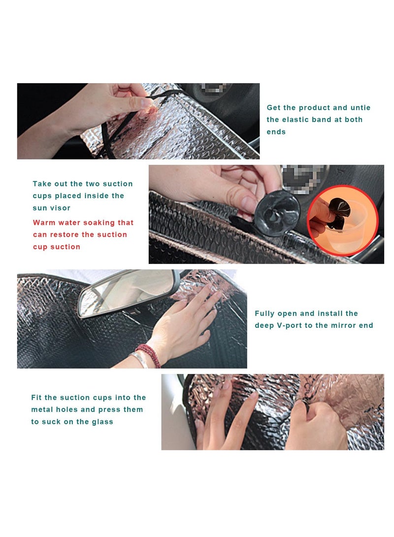 Excefore Car Windshield Sunshade, Foldable Auto Reflective Front Window Visor Protector, Double Thicken UV Rays and Heat Blocker with Sucker, Vehicle Interior Accessories for Most Cars (Black) - Image 5