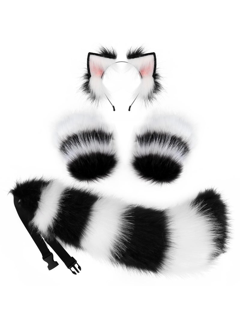 Faux Fur Cat Ears and Wolf Fox Tail Set, Cosplay Costume Faux Fur Hair Clip Headdress Anime Cosplay Party - Image 1