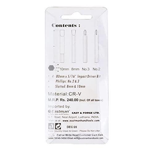 Eastman Bit For Impact Driver Bit Set Pack Of 4 Pcs Screwdriver Hex Bit in Sand Finish, Material Chrome Vanadium Steel Screw Driver Bits Heavy Duty Hand Tools Sets Professional Use (EID-5001) - Image 5