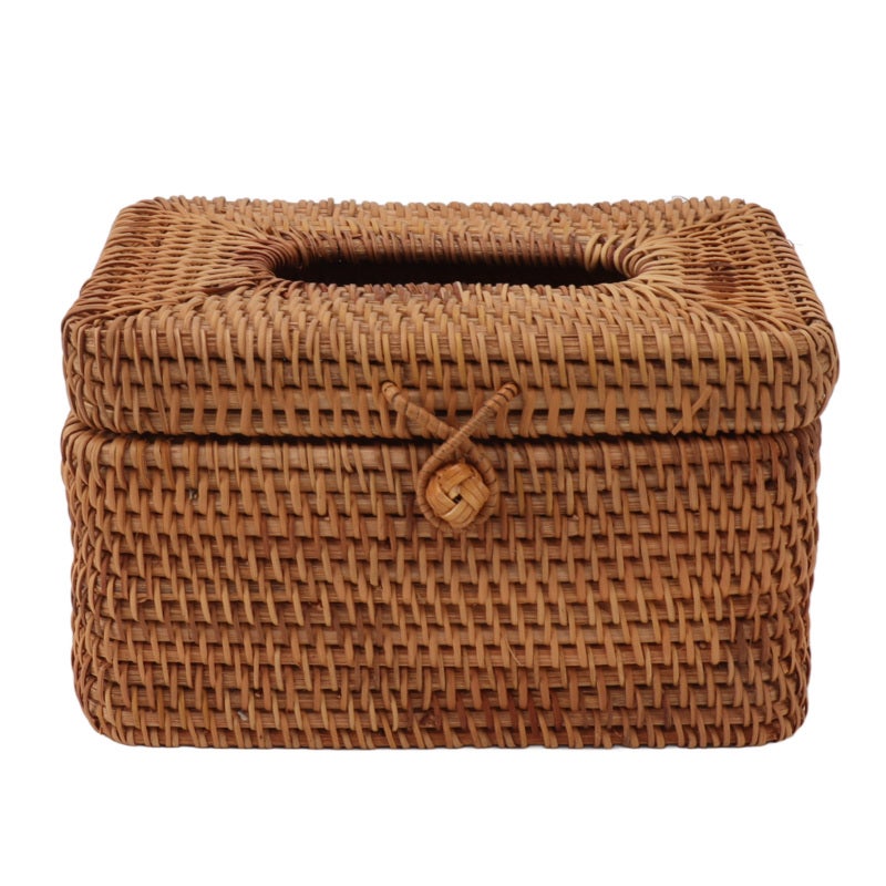 Handwoven Rattan Tissue Box Cover Natural Rectangular Durable Woven Tissue Box Holder - Eco-Friendly Sturdy Storage for Bathroom Living Room Bedroom Decor - Image 1