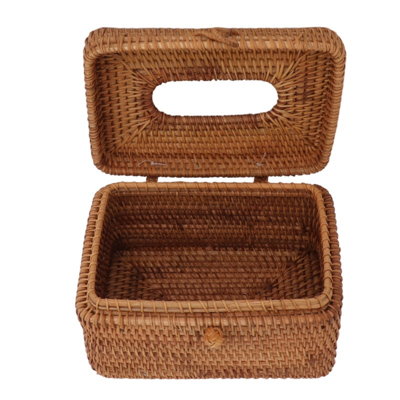 Handwoven Rattan Tissue Box Cover Natural Rectangular Durable Woven Tissue Box Holder - Eco-Friendly Sturdy Storage for Bathroom Living Room Bedroom Decor - Image 2
