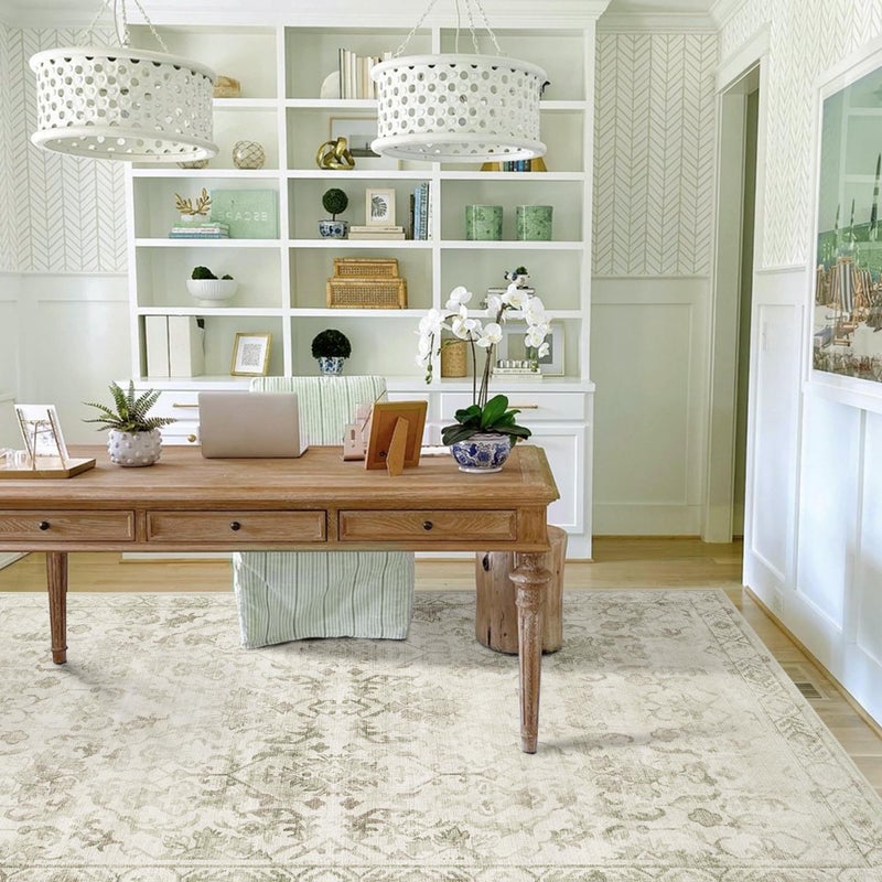 Deerly Sage Green 5x8 Area Rugs for Living Room,Washable Vintage Rugs for Bedroom, Non Slip Rug Floral Carpet Green Area Rug for Bedroom Dining Nursery - Image 3