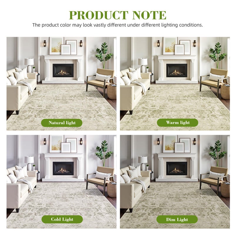 Deerly Sage Green 5x8 Area Rugs for Living Room,Washable Vintage Rugs for Bedroom, Non Slip Rug Floral Carpet Green Area Rug for Bedroom Dining Nursery - Image 5