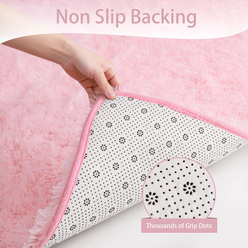 Keeko Premium Fluffy Pink Area Rug Cute Shag Furry Carpet  Ultra Soft Shaggy Rug Faux Fur Carpets  High Pile  Indoor Fuzzy Modern Rugs for Bedroom Girls Kids Living Room Home  4x5.3 Feet - Image 4