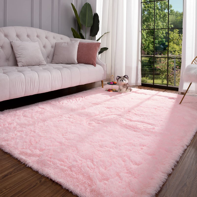 Keeko Premium Fluffy Pink Area Rug Cute Shag Furry Carpet  Ultra Soft Shaggy Rug Faux Fur Carpets  High Pile  Indoor Fuzzy Modern Rugs for Bedroom Girls Kids Living Room Home  4x5.3 Feet - Image 1