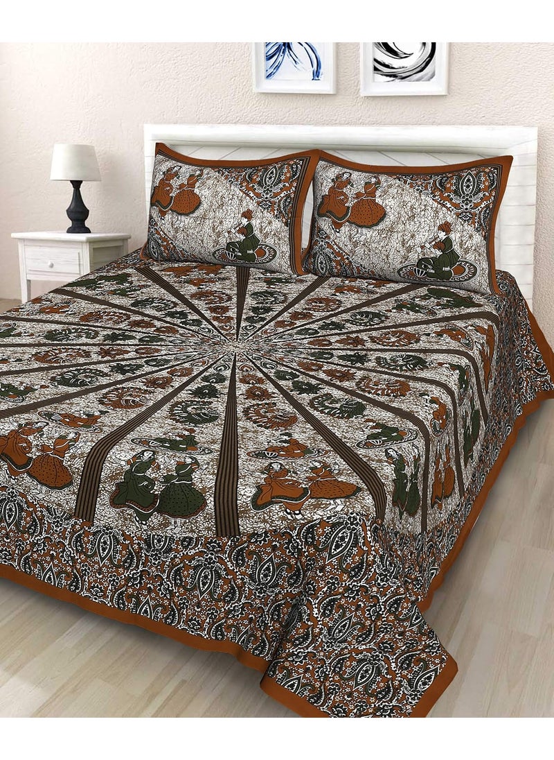 Queenie Queenie Bedsheet for Double Bed with 2 Pillow Covers| Cotton bedsheet | Soft & Light-Weight Double bedsheet Set of 1 | 216 x237 cm | 180TC | Jaipuri Print | Ideal for Double Size bedsheet  - Image 1