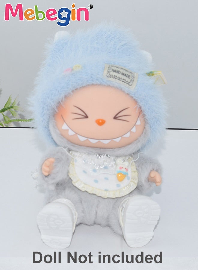 MEBEGIN Labubu Clothes,2 Pieces Blue Plush Hat and Bib for Doll (NO Doll),Hat Set for 17cm Doll Accessories,Cute Clothes for Dress up Unique Style,Adorable Outfit Set for 17cm - Image 1