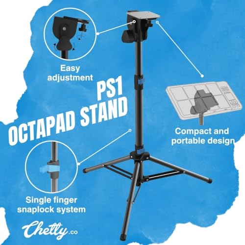 Chetty PS1 Octapad stand : Single heavy duty tripod stand with sturdy base and Carry Bag, detachable plate,Snaplock technology, Multi-angle adjustment, Tool-free assembly. - Image 2