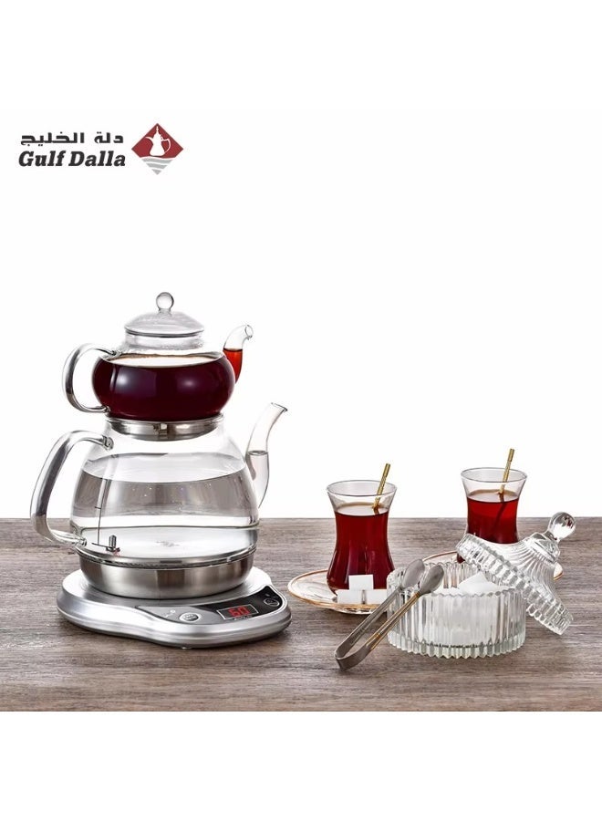 Gulf Dalla Turkish Coffee Maker and Glass Samovar Set with 3 Tea Cups and Towel, 1000ML, Silver & Clear, 1000W – Model GA-C92871 - Image 4