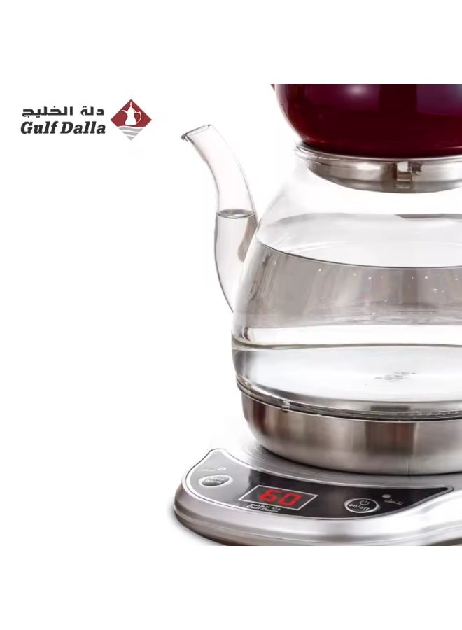 Gulf Dalla Turkish Coffee Maker and Glass Samovar Set with 3 Tea Cups and Towel, 1000ML, Silver & Clear, 1000W – Model GA-C92871 - Image 3