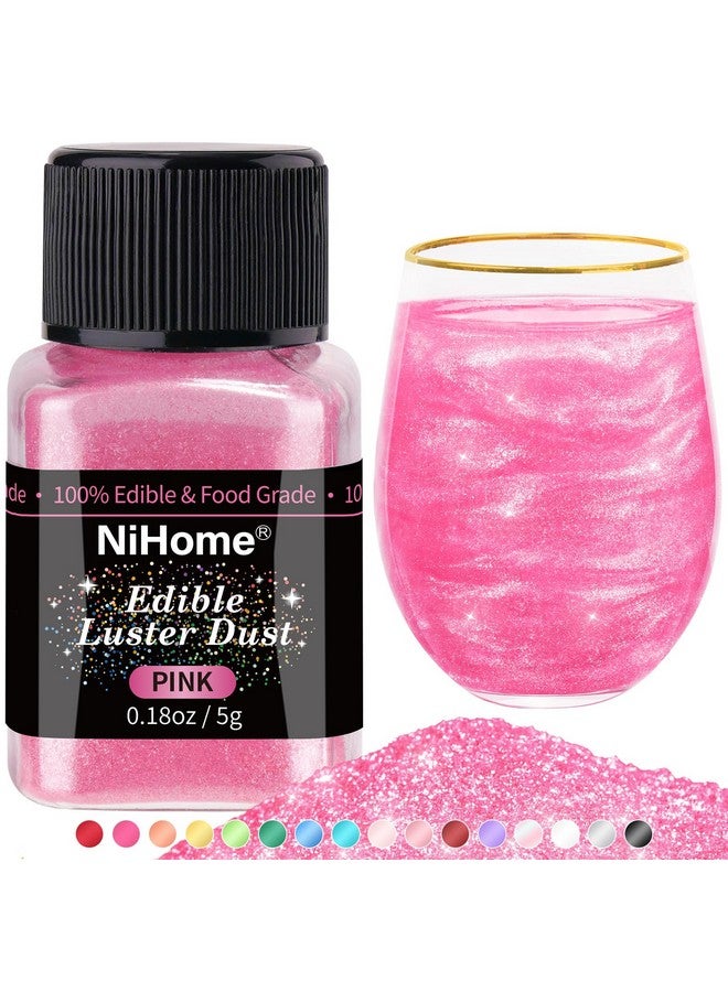 NiHome Edible Food-Grade Glimmer Powder Glitter Luster Dust Metallic Food Decorating Sprinkle Glimmery Dust for Drink Wine Beverage Cake Candy Dessert Bakery Restaurant Vegan (0.18oz/5g, Pink) - Image 1
