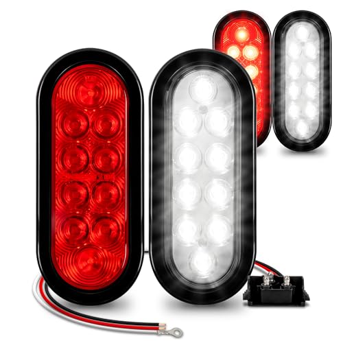 ONLINE LED STORE TRUE MODS 2 Red + 2 White 6" Oval LED Trailer Tail Light Kit [DOT FMVSS 108] [Grommets & Plugs] [IP67 Waterproof] [Stop Brake Turn Reverse] Back Up Trailer Lights for Marine Boat RV Flatbed Truck - Image 1