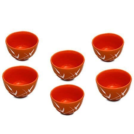 Caffeine Ceramic Handmade Orange Bamboo Dessert Bowl Set of 6 150 ml - Image 2