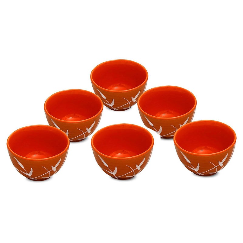 Caffeine Ceramic Handmade Orange Bamboo Dessert Bowl Set of 6 150 ml - Image 1