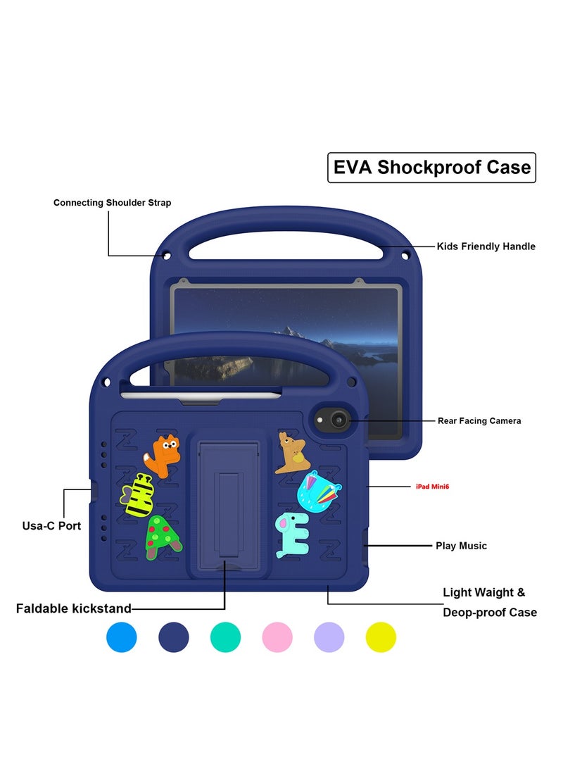 حافظة آيباد ميني 6/ميني 7 للأطفال، غطاء حماية مقاوم للصدمات مع حزام كتف وحامل - Image 4
