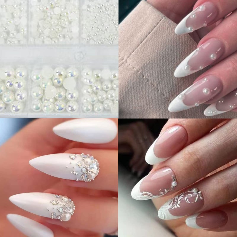 VOTACOS 4 Boxes Flatback Rhinestones and Pearls Nail Charms for Acrylics - Crystals, Half Rounds, and Accessories for DIY Nail Art Decor - Image 2