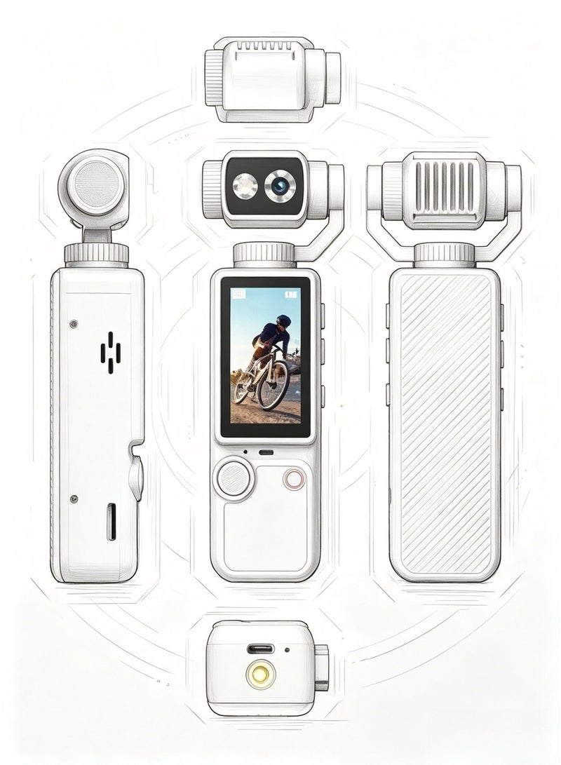 Kalobee Pocket3 Pro 4K Ultra HD Handheld Camera, 3-Axis Gimbal Stabilization, Autofocus, Stereo Audio Recording, Portable Digital Video Camera for Vlogging, Travel, Outdoor Activities & Content Creation, White - Image 1