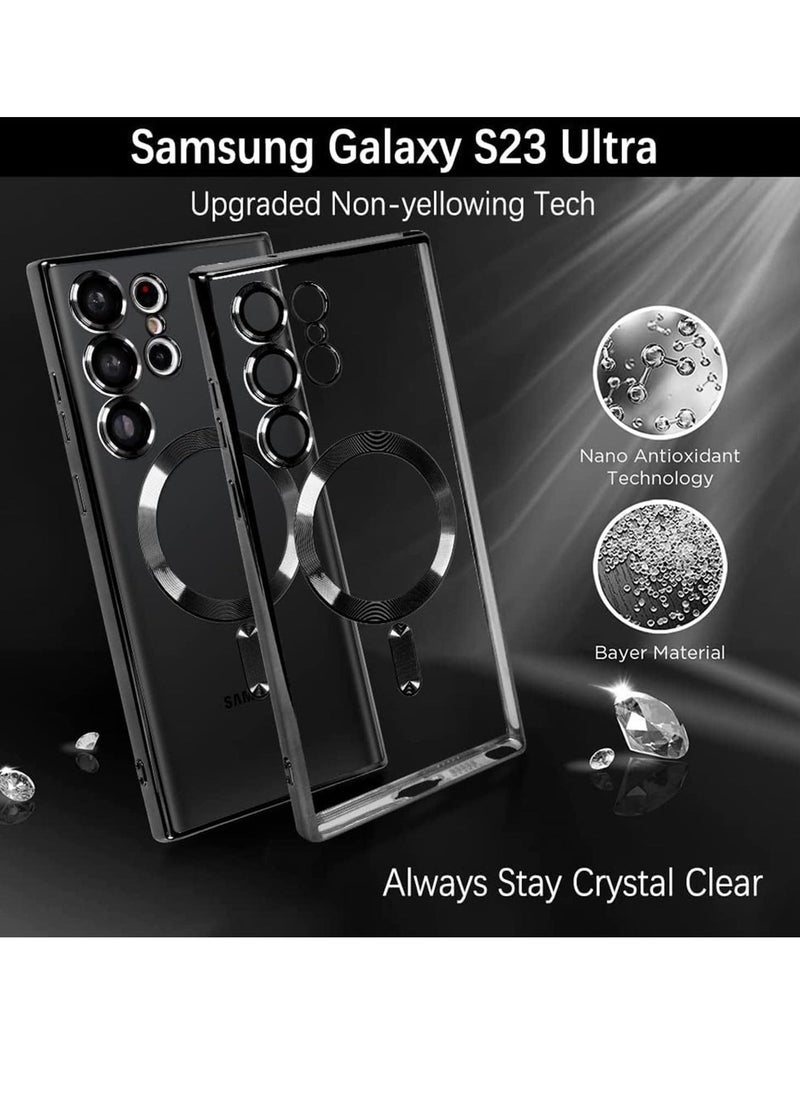 Raxoom Magnetic Clear Case for Samsung Galaxy S23 Ultra 5G with Camera Lens Protector, Compatible with MagSafe, Electroplated Slim Shockproof Phone Protective Cover for Women Men (Black) - Image 2