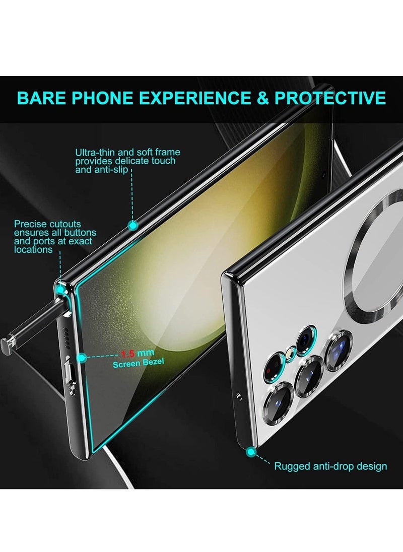 Raxoom Magnetic Clear Case for Samsung Galaxy S23 Ultra 5G with Camera Lens Protector, Compatible with MagSafe, Electroplated Slim Shockproof Phone Protective Cover for Women Men (Black) - Image 3