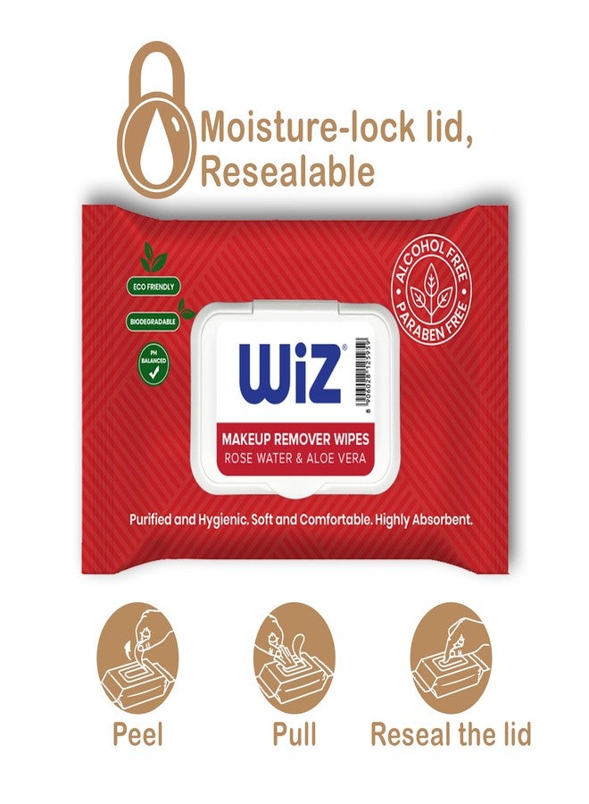 Wiz Makeup Remover Wet Wipes Rose Water & Aloe Vera- 25 Wipes Pack of 6| Alcohol-Free & Paraben Free | pH-Balanced, Biodegradable, Eco-Friendly| All Skin Type | For Women & Men - Image 3