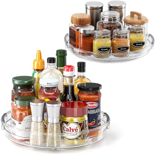 LAMU 2 Pack Clear Lazy Susan Turntable Organizer for Cabinet 106 925 Condiment Organizer for Refrigerator Kitchen Pantry Medicine Cabinet Organizer Spices Rack Organization Bathroom