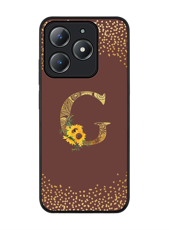 Stylizedd For Realme C63 / Realme C61 4G Case,Slim fit Camera Protection, Shockproof Thin Phone cover  - Custom Floral Monogram - G  (Brown ) - Image 1