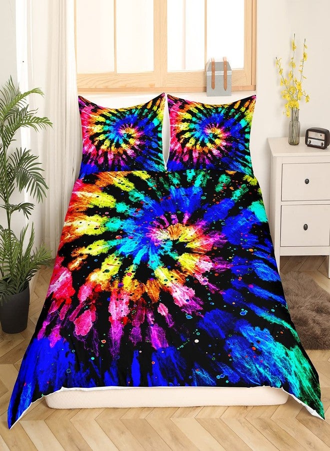 Feelyou Tie Dye Bedding Set Boho Hippie Tie Dye Duvet Cover Set for Kids Boys Girls Teens Watercolor Marble Comforter Cover Rainbow Psychedelic Swirl Bed Bedroom Decor Quilt Full Size (No Comforter) - Image 3