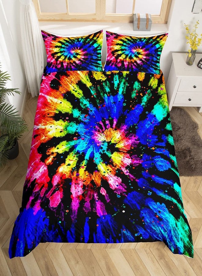 Feelyou Tie Dye Bedding Set Boho Hippie Tie Dye Duvet Cover Set for Kids Boys Girls Teens Watercolor Marble Comforter Cover Rainbow Psychedelic Swirl Bed Bedroom Decor Quilt Full Size (No Comforter) - Image 1