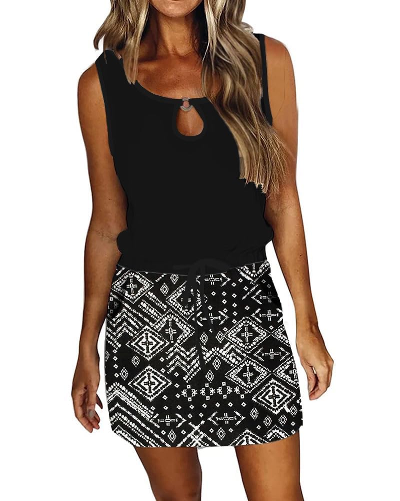 SAUKOLE Women 2026 Summer Sleeveless Tank Dresses Causal Elastic Waist Loose Fit Flowy Short Mini Dress - Image 1