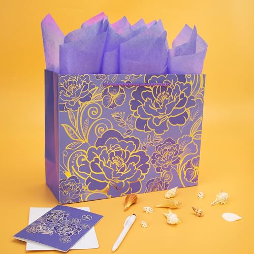 Qirrmiy 13" Large Rose Purple Gift Bag Set with Greeting Card and Tissue Paper for Women or Girls for Celebrating Birthdays, Valentine's Day, Weddings, Anniversaries, Mother's Day - Image 5