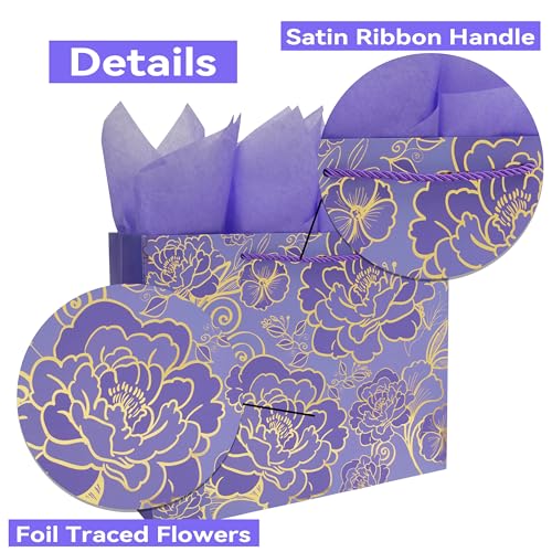 Qirrmiy 13" Large Rose Purple Gift Bag Set with Greeting Card and Tissue Paper for Women or Girls for Celebrating Birthdays, Valentine's Day, Weddings, Anniversaries, Mother's Day - Image 4