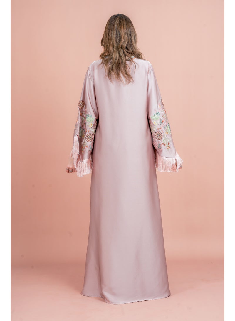IKKXA Shimmer Detail Sleeves Embroidered Jalabiya IK1045 Pink - Image 4