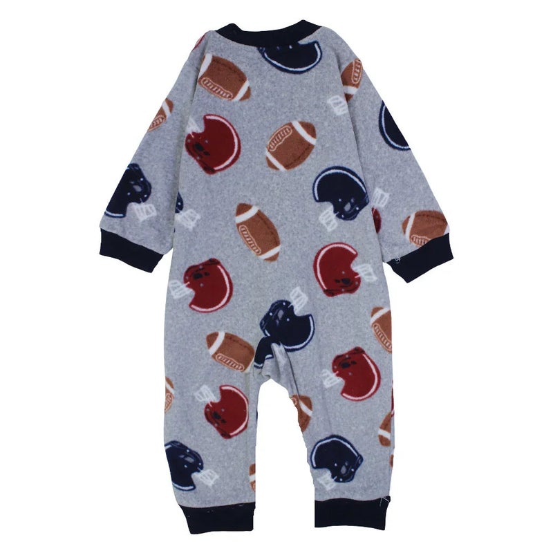 Cherries Baby Boys Cotton Footless Onesie – Grey with American Football Design - Image 2