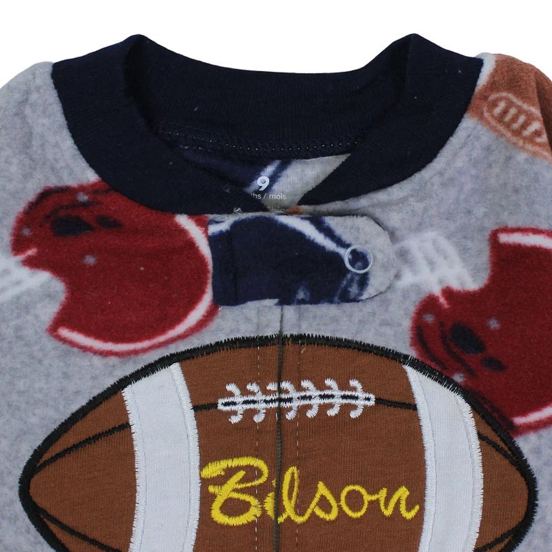 Cherries Baby Boys Cotton Footless Onesie – Grey with American Football Design - Image 3