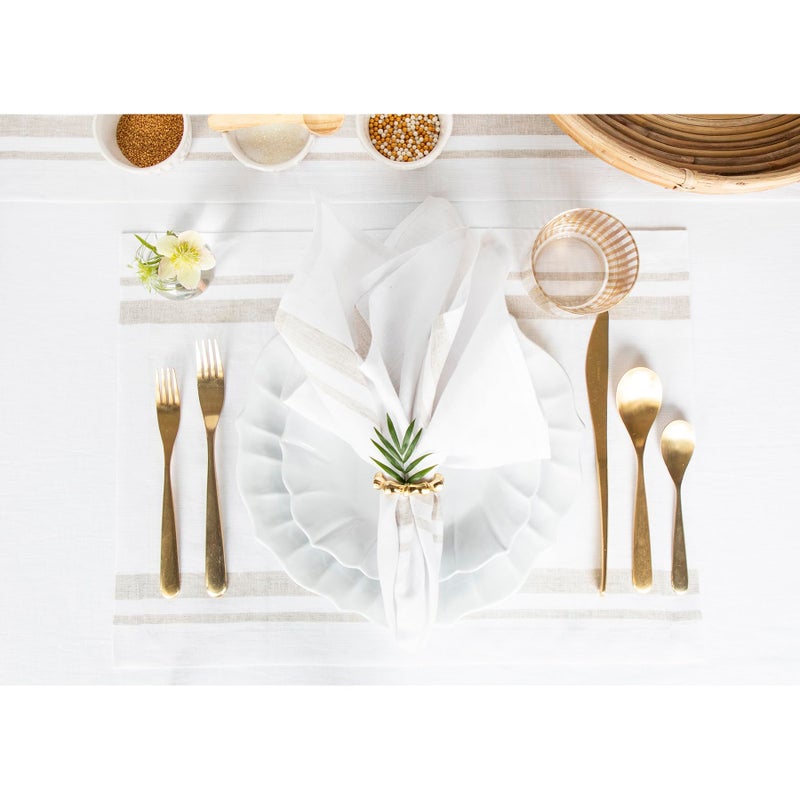 Solino Home Solino Home Stripe Linen Placemats 19"" L x 14"" W - 100% Pure Linen Natural and White Cloth Placemats Set of 4 - French Stripe  Washable Fabric Place Mats for Spring  Easter  - Image 2