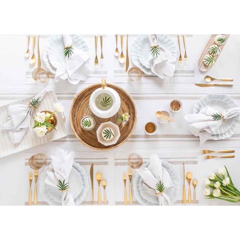 Solino Home Solino Home Stripe Linen Placemats 19"" L x 14"" W - 100% Pure Linen Natural and White Cloth Placemats Set of 4 - French Stripe  Washable Fabric Place Mats for Spring  Easter  - Image 3
