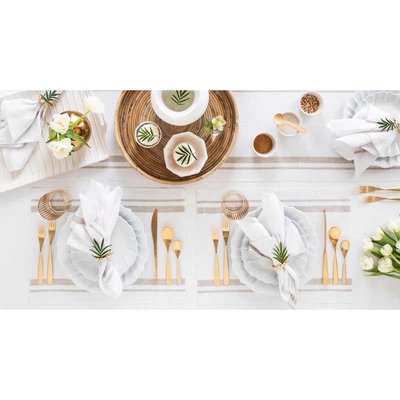 Solino Home Solino Home Stripe Linen Placemats 19"" L x 14"" W - 100% Pure Linen Natural and White Cloth Placemats Set of 4 - French Stripe  Washable Fabric Place Mats for Spring  Easter  - Image 5