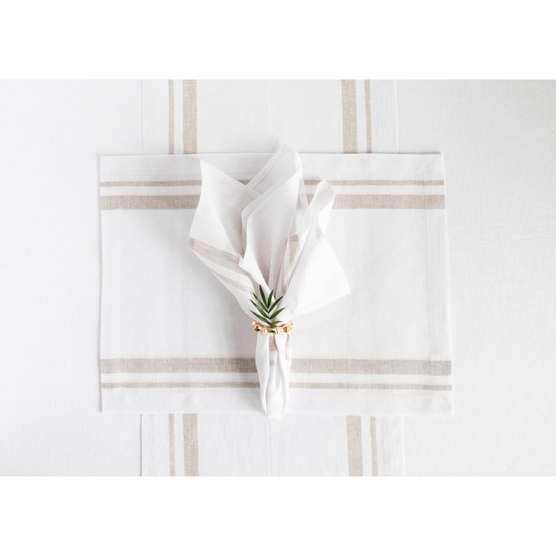 Solino Home Solino Home Stripe Linen Placemats 19"" L x 14"" W - 100% Pure Linen Natural and White Cloth Placemats Set of 4 - French Stripe  Washable Fabric Place Mats for Spring  Easter  - Image 4