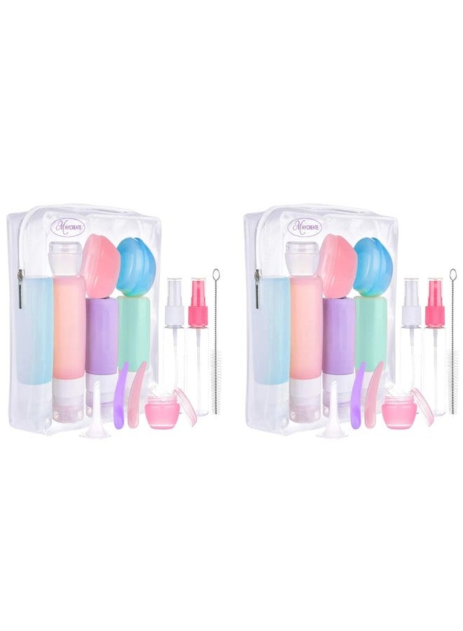 Maycreate Set Of 14 Travel Bottles For Toiletry Kit Leak Proof Silicone Squeezable Container For Shampoo Cream Jars Lotion Dispenser With Applicator Funnel Clean Brush 85 Ml Multicolor 2 PCS - Image 1