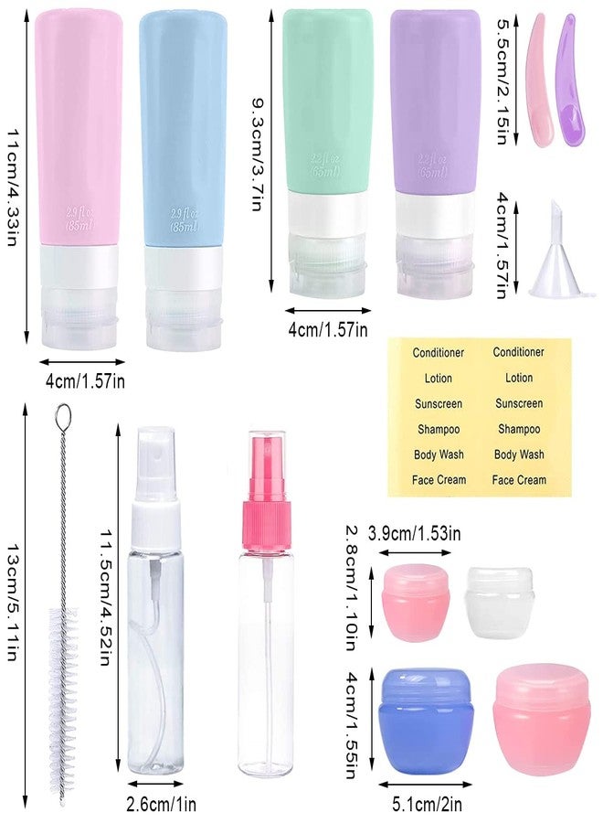 Maycreate Set Of 14 Travel Bottles For Toiletry Kit Leak Proof Silicone Squeezable Container For Shampoo Cream Jars Lotion Dispenser With Applicator Funnel Clean Brush 85 Ml Multicolor 2 PCS - Image 2