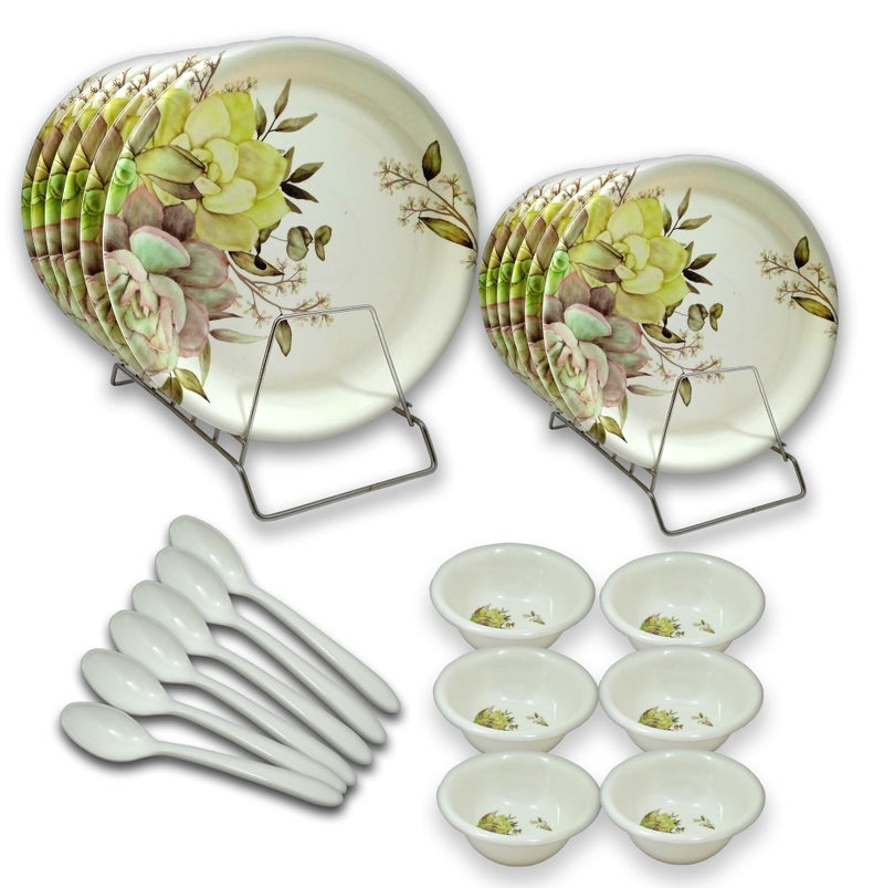 Inpro 24-Piece Melamine Dinner Set Contains 6 Full Plates, 6 Half Plates, 6 Bowls and 6 Spoons Perfect for Dinning. - Image 3